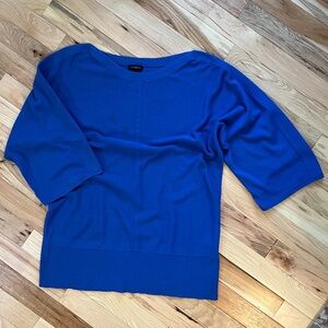 Talbots Blue Wide Collar Jersey Knit 3/4 Sleeve Shirt